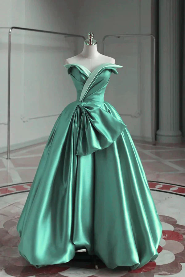 A-line Satin Off-the-shoulder Long Prom Dress Wedding Dress  ED01565