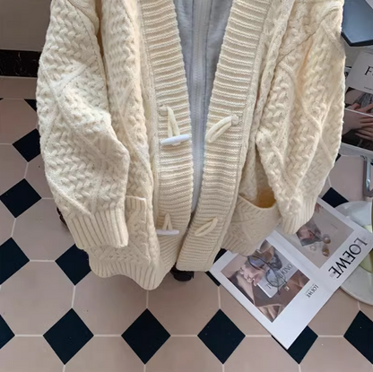 Fake two-piece hooded sweater jacket loose lazy style mid-length knitted cardigan ED0156