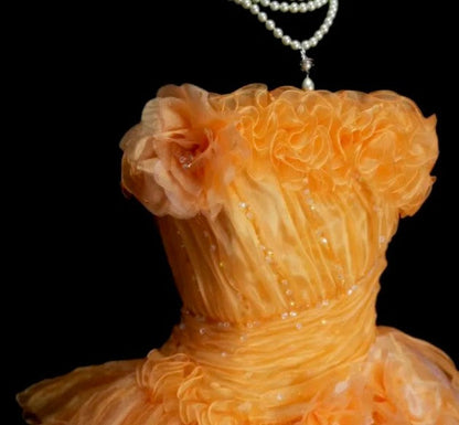 Sweet  Orange Strapless Evening Dress Tulle Long Ball Gown   ED01586