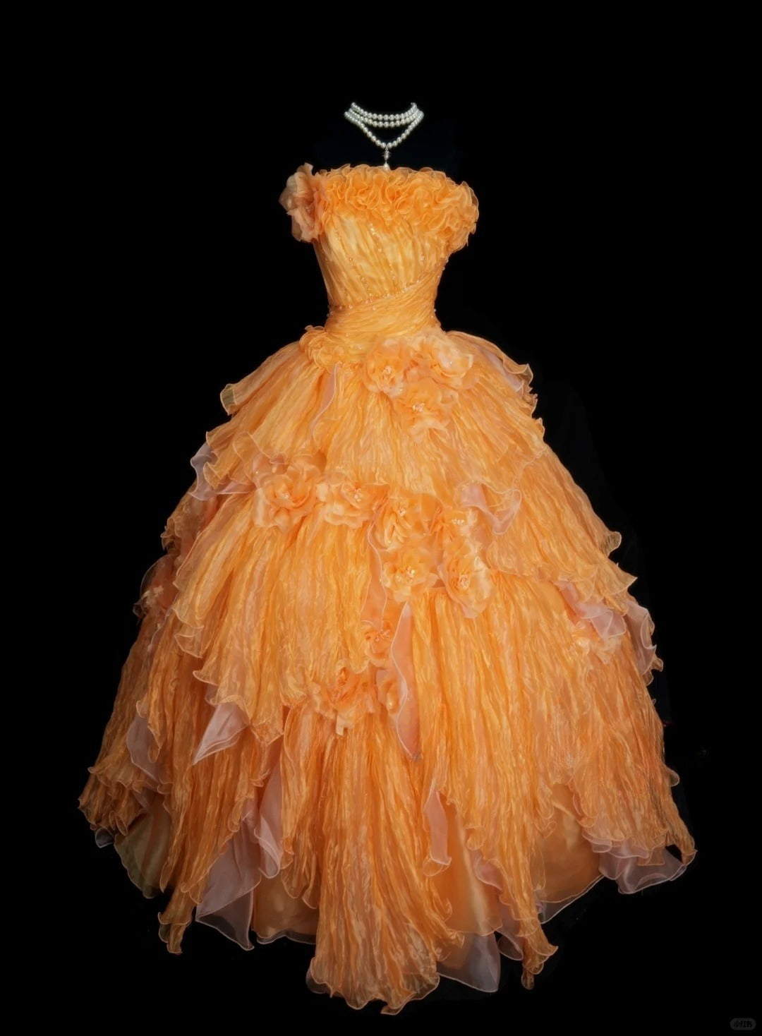 Sweet  Orange Strapless Evening Dress Tulle Long Ball Gown   ED01586