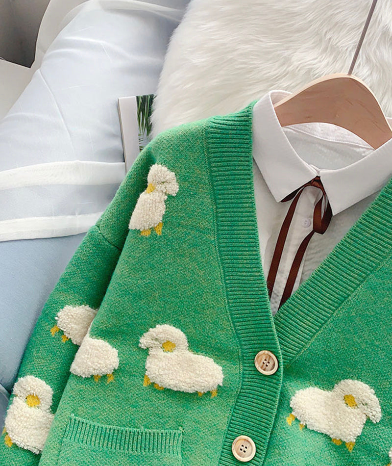 Cute Sheep Pattern Long Sleeve Cardigan Sweater ED0160