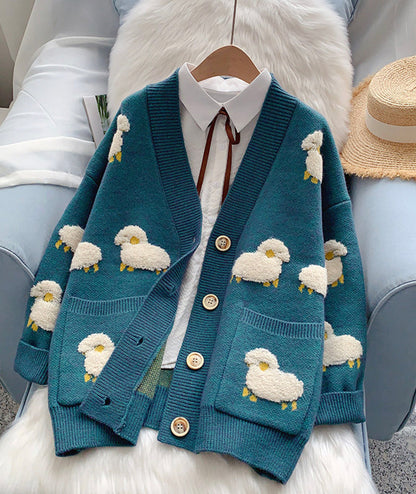 Cute Sheep Pattern Long Sleeve Cardigan Sweater ED0160