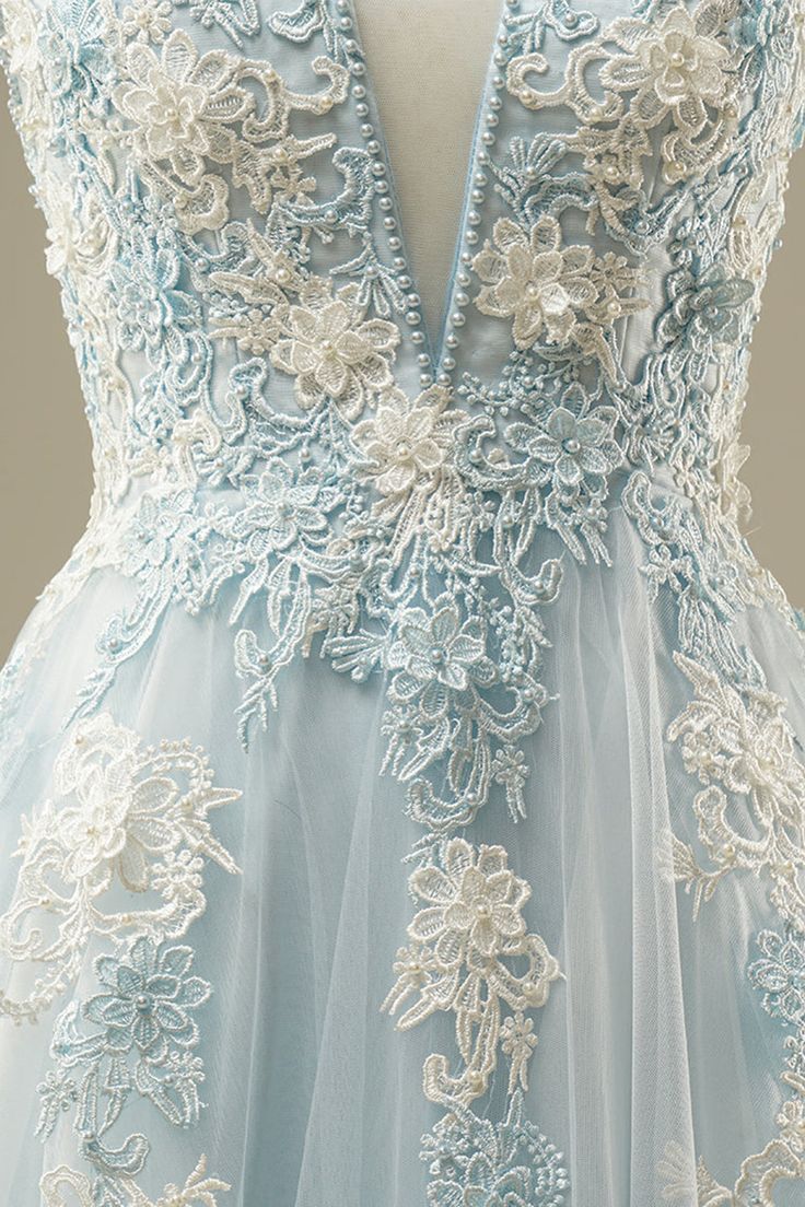Light Blue A-Line Spaghetti Strap Tulle Beading Long Prom Dress Sweet Embroidery Applique Evening Dress for Graduation ED01617