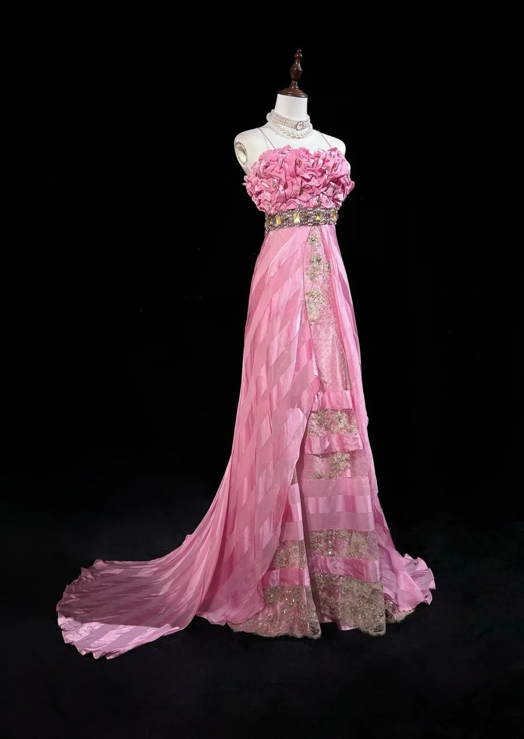 Pink Mermaid Spaghetti Straps Satin Beaded Long Prom Dress Beautiful Bridal Dress ED01632