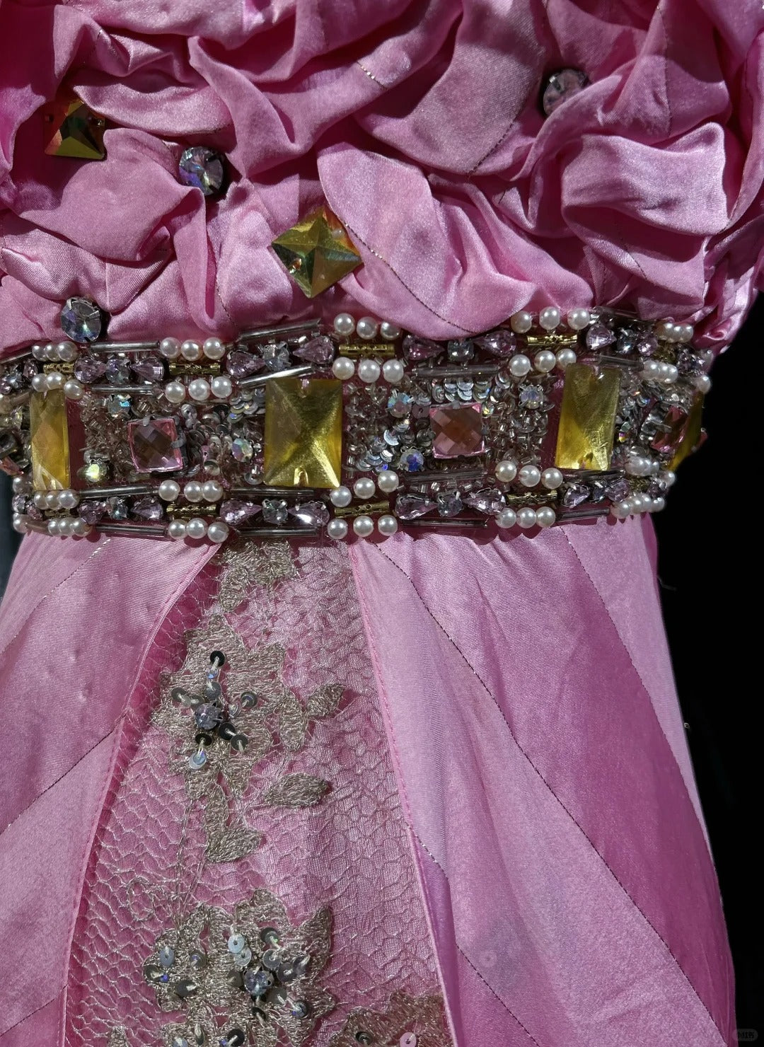 Pink Mermaid Spaghetti Straps Satin Beaded Long Prom Dress Beautiful Bridal Dress ED01632