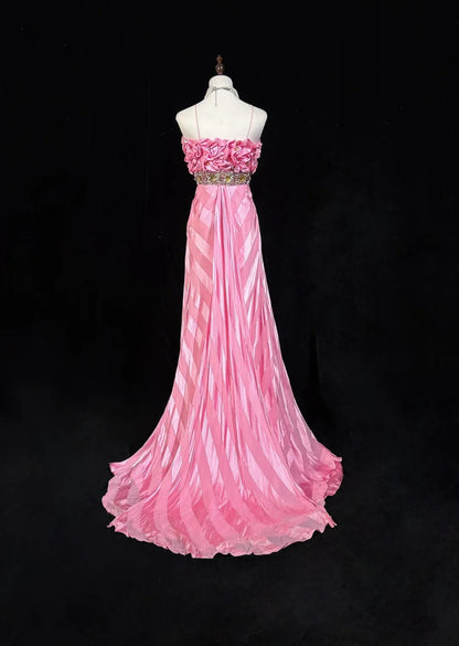 Pink Mermaid Spaghetti Straps Satin Beaded Long Prom Dress Beautiful Bridal Dress ED01632