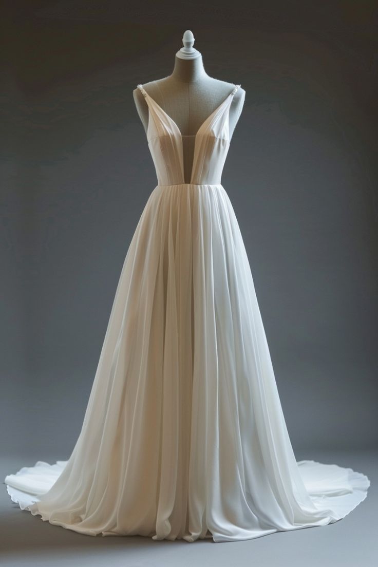 White A-Line Spaghetti Strap Chiffon Long Wedding Dress Simple Bridesmaid Dress ED01640