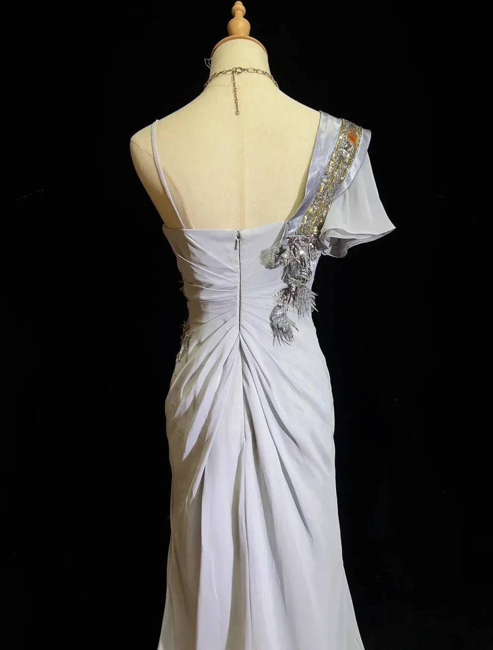 Grey Mermaid Embroidery Applique Exquisite Beading Sequin Spaghetti Strap Long satin Ball Gown Evening Gown Party Dress gh4103