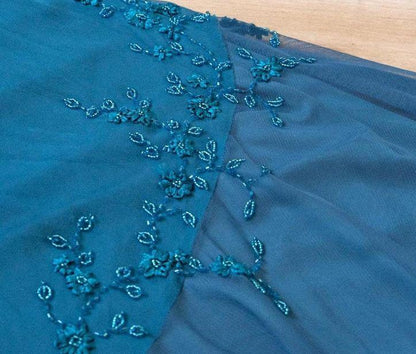 Teal Spaghetti Strap Chiffon Beaded Appliqué Long Prom Dress Evening Dress ED01656