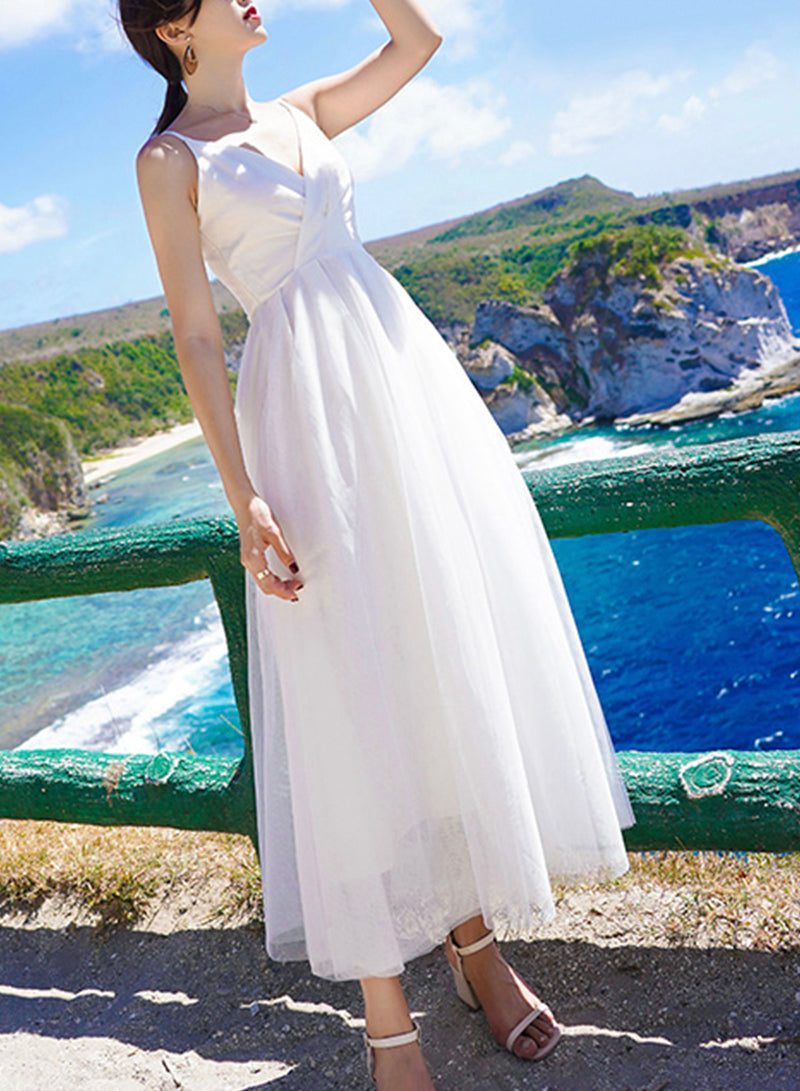 White A Line Tulle Dress Summer Dress ED0165