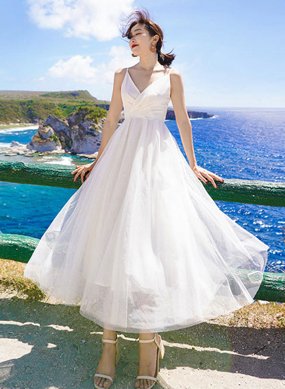 White A Line Tulle Dress Summer Dress ED0165
