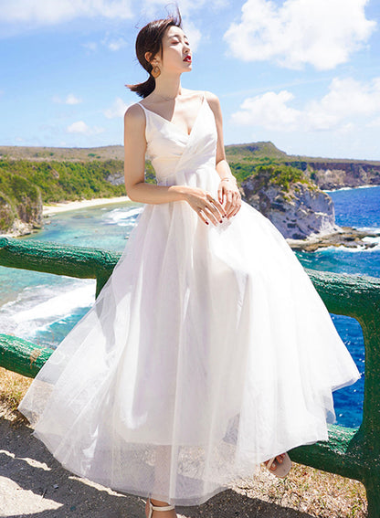 White A Line Tulle Dress Summer Dress ED0165
