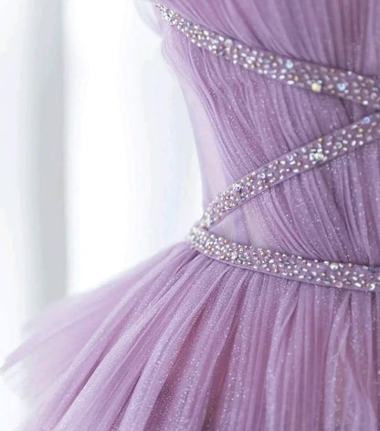 Gradient Purple A-Line Spaghetti Strap Tulle Sequin Long Prom Dresses for Birthday&Graduation ED01672