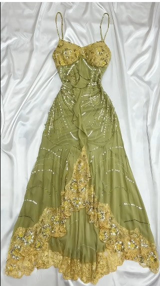 Green Bodycon Dress Beautiful Spaghetti Straps Chiffon Sequin Long Prom Dress Evening Dress ED01673