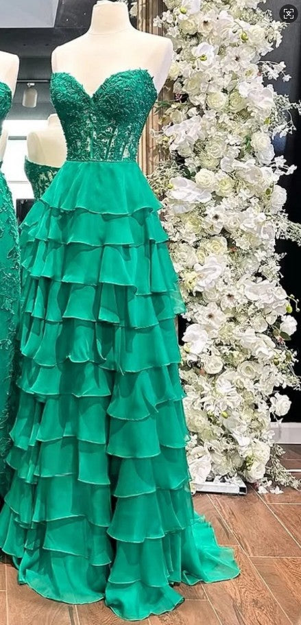 A-Line Sweetheart Neck Chiffon Lace Blue Long Prom Dress, Blue Long Graduation Dress ED01677