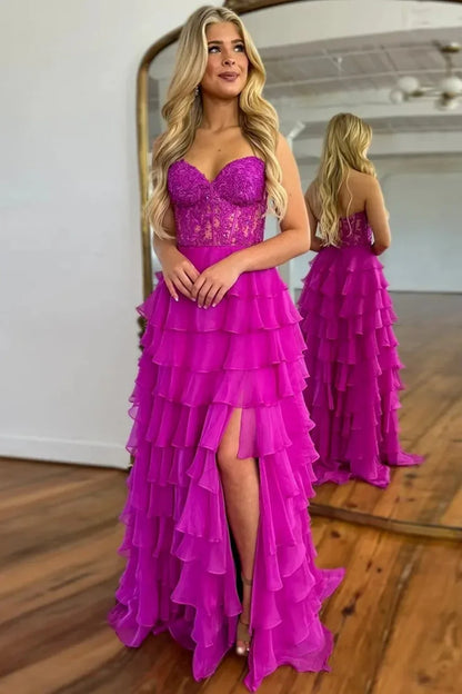 A-Line Sweetheart Neck Chiffon Lace Blue Long Prom Dress, Blue Long Graduation Dress ED01677