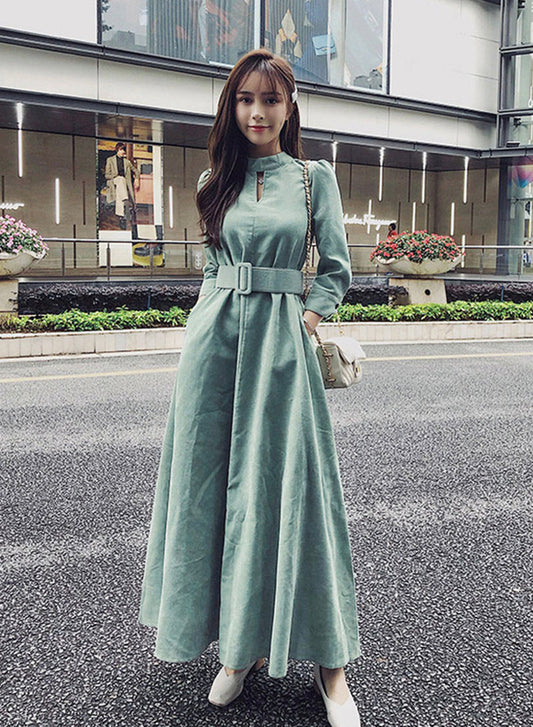 Green A Line Autumn Dress ED0168