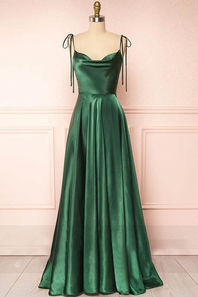 Spaghetti Strap A-Line Satin Simple Long Prom Dress Bridesmaid Dress ED01683