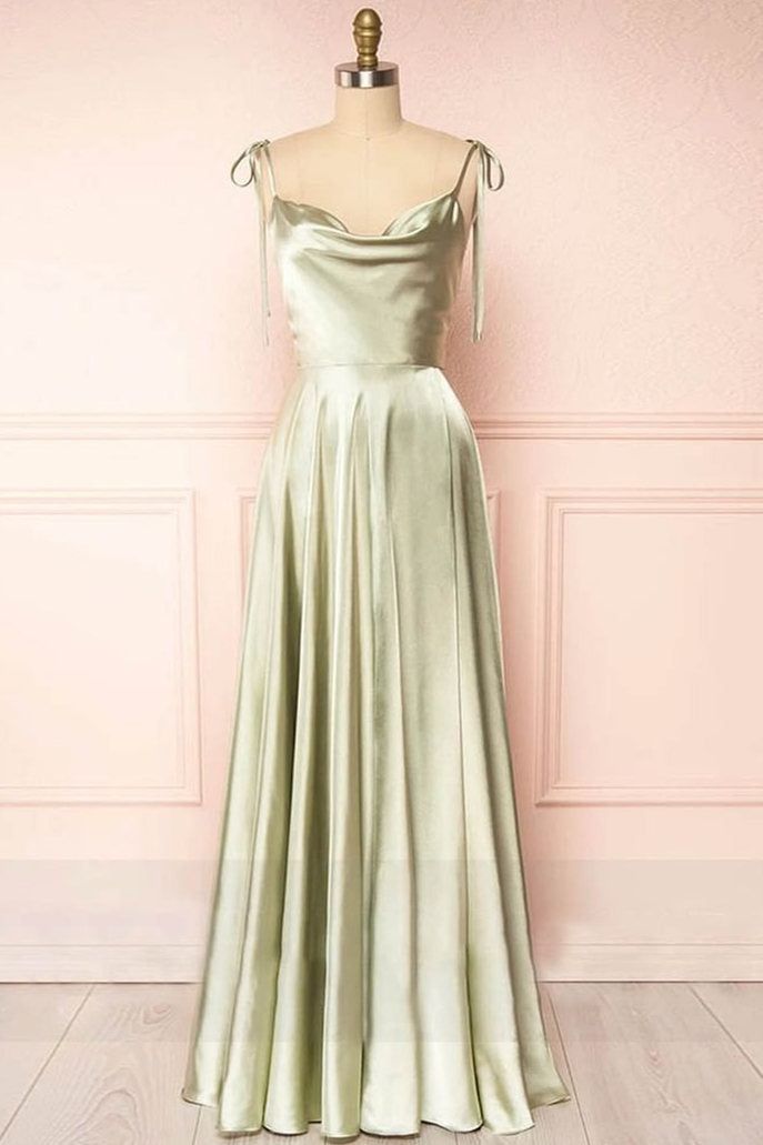 Spaghetti Strap A-Line Satin Simple Long Prom Dress Bridesmaid Dress ED01683