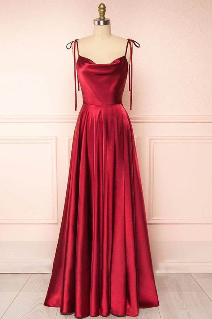 Spaghetti Strap A-Line Satin Simple Long Prom Dress Bridesmaid Dress ED01683