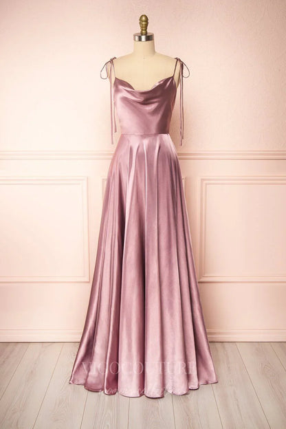 Spaghetti Strap A-Line Satin Simple Long Prom Dress Bridesmaid Dress ED01683