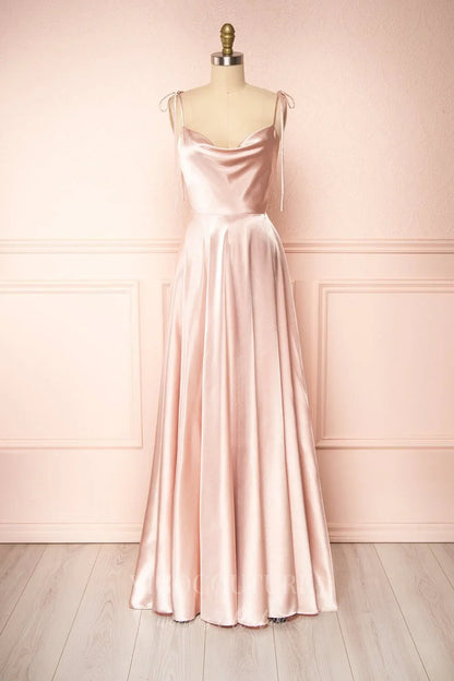 Spaghetti Strap A-Line Satin Simple Long Prom Dress Bridesmaid Dress ED01683