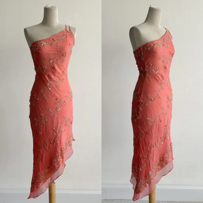 Fairytale Light Green Simple Bodycon Party Dresses Elegant One Shoulder Chiffon Applique Beaded Prom Dress ED01685