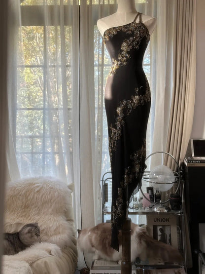 Fairytale Light Green Simple Bodycon Party Dresses Elegant One Shoulder Chiffon Applique Beaded Prom Dress ED01685