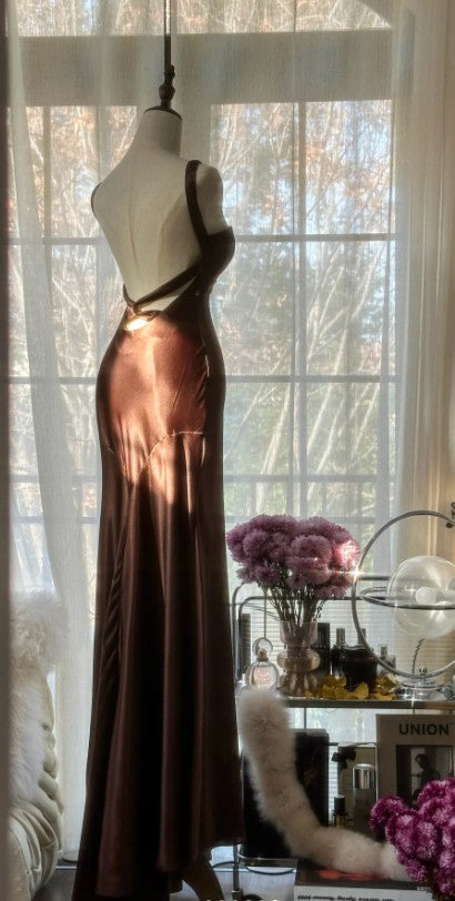Vintage Chocolate Mermaid Sweetheart Neck Satin Long Prom Dress Elegant Evening Gown ED01688