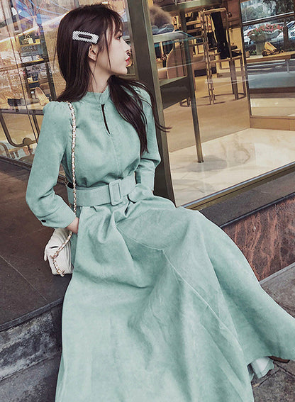 Green A Line Autumn Dress ED0168