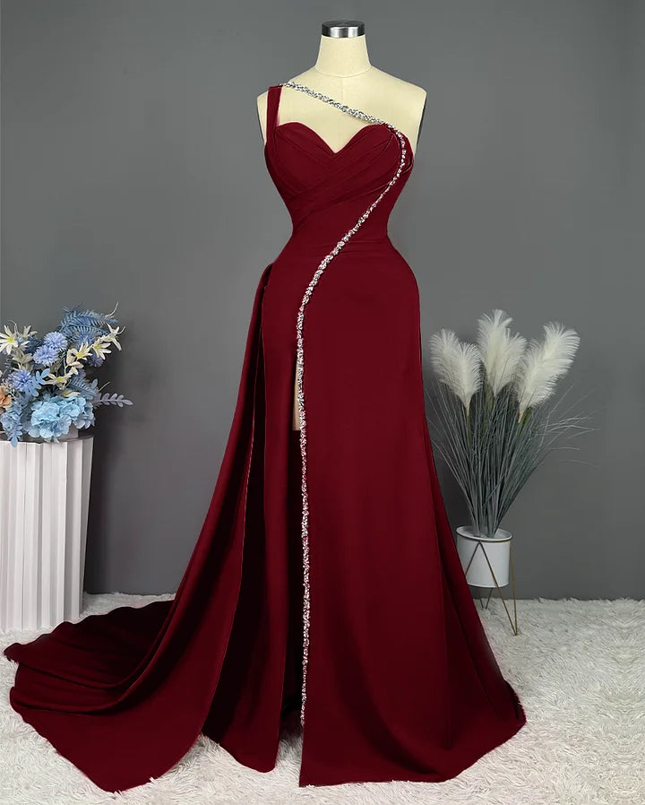 Elegant Pink Long One Shoulder Sleeveless Prom Dress Long Slit Online ED01692