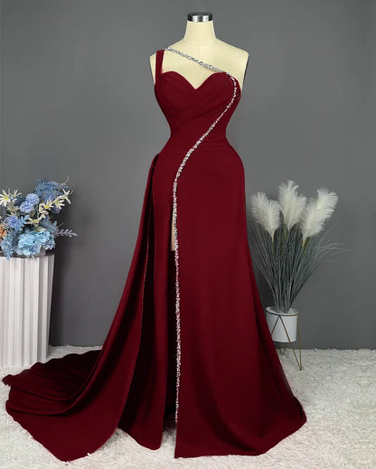 Elegant Pink Long One Shoulder Sleeveless Prom Dress Long Slit Online ED01692