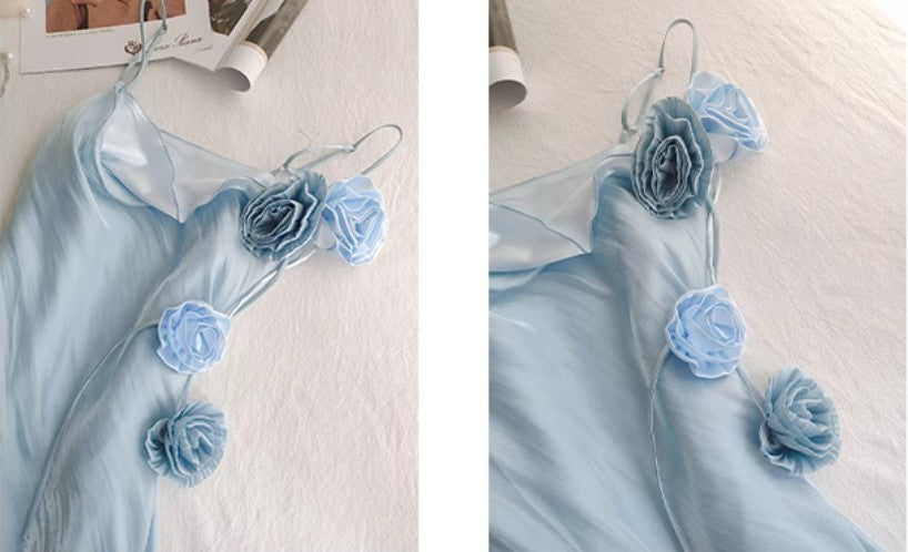 Gentle Blue Bodycon Dress Spaghetti Strap Chiffon Long Prom Dress Graduation Prom Dress ED01694