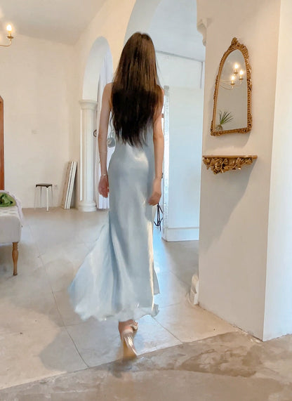 Gentle Blue Bodycon Dress Spaghetti Strap Chiffon Long Prom Dress Graduation Prom Dress ED01694