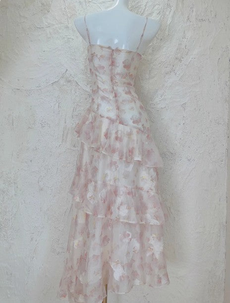 French Floral Dress Suspender Chiffon Long Dress ED01699