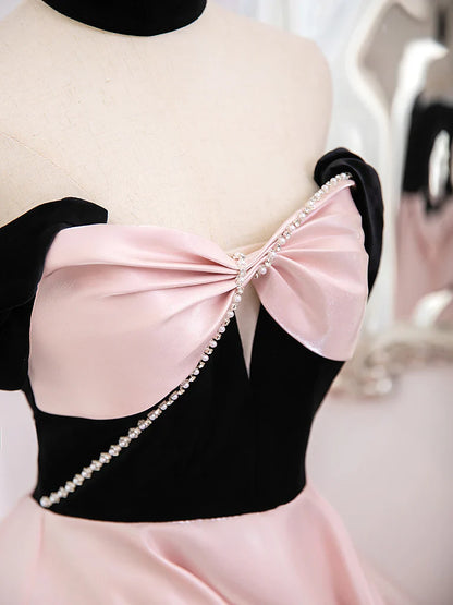 A-Line Sweetheart Neck Satin Pink Long Prom Dress, Pink Long Formal Dress ED017