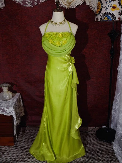 Yellow Simple Bodycon Dress Spaghetti Strap Chiffon Long Prom Dress Applique Graduation Prom Dress ED01703