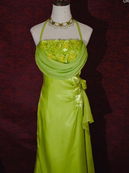 Yellow Simple Bodycon Dress Spaghetti Strap Chiffon Long Prom Dress Applique Graduation Prom Dress ED01703