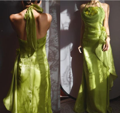 Yellow Simple Bodycon Dress Spaghetti Strap Chiffon Long Prom Dress Applique Graduation Prom Dress ED01703