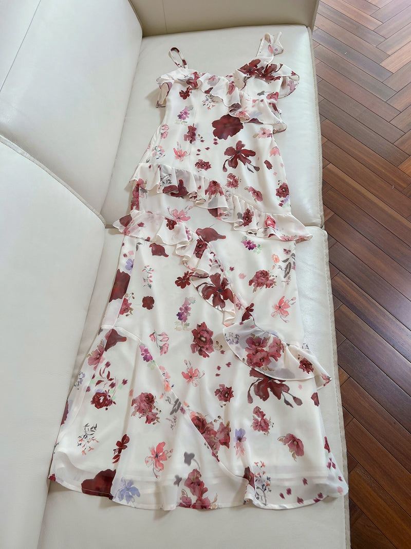 French ruffled halter dress with floral print ED01707