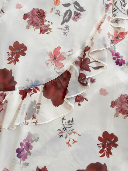 French ruffled halter dress with floral print ED01707