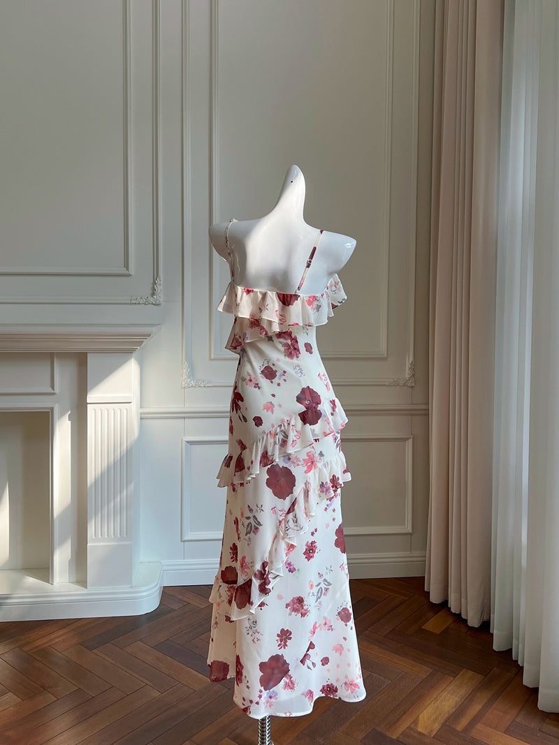 French ruffled halter dress with floral print ED01707