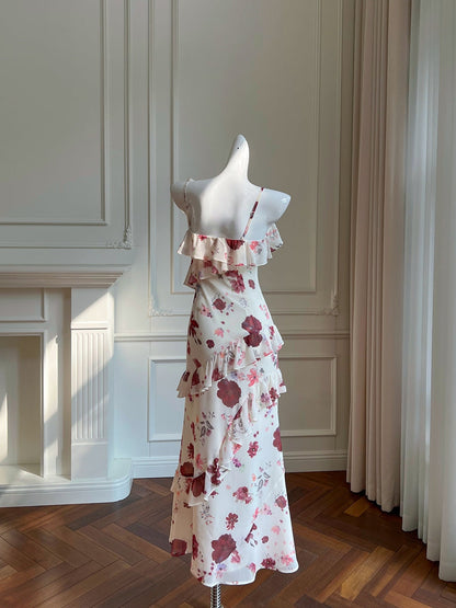 French ruffled halter dress with floral print ED01707