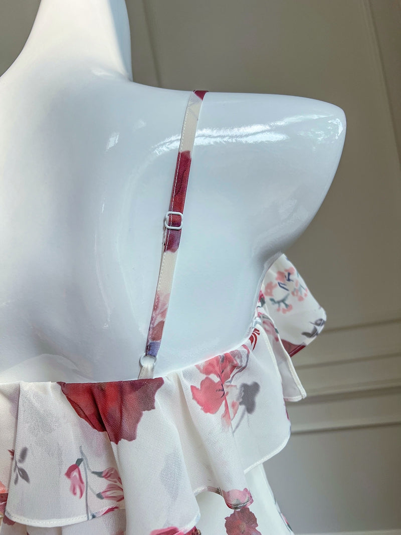 French ruffled halter dress with floral print ED01707