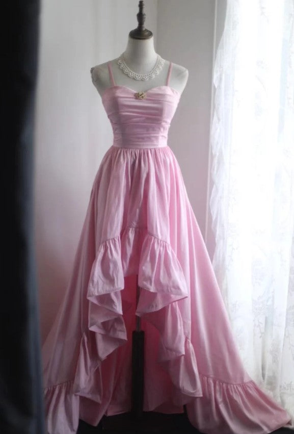 A-Line Spaghetti Strap Satin Long Wedding Dress Birthday Quinceanera Dress Prom Dress ED01712