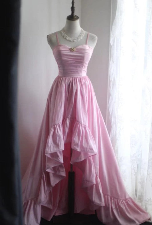 A-Line Spaghetti Strap Satin Long Wedding Dress Birthday Quinceanera Dress Prom Dress ED01712