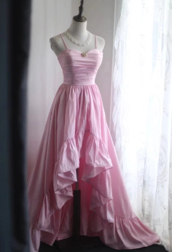 A-Line Spaghetti Strap Satin Long Wedding Dress Birthday Quinceanera Dress Prom Dress ED01712