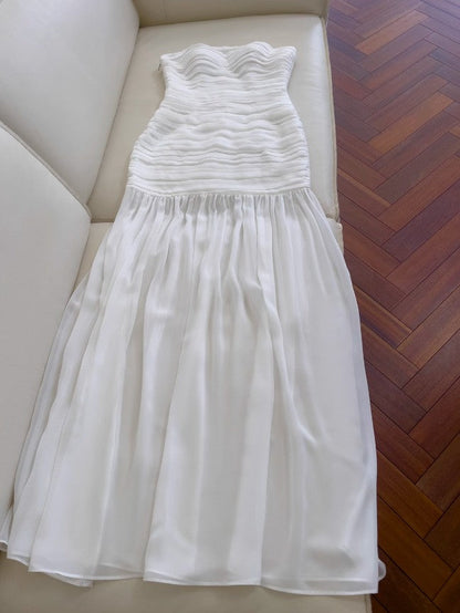 White Bodycon Dress Strapless Chiffon Long Prom Dress Simple Evening Dress ED01714