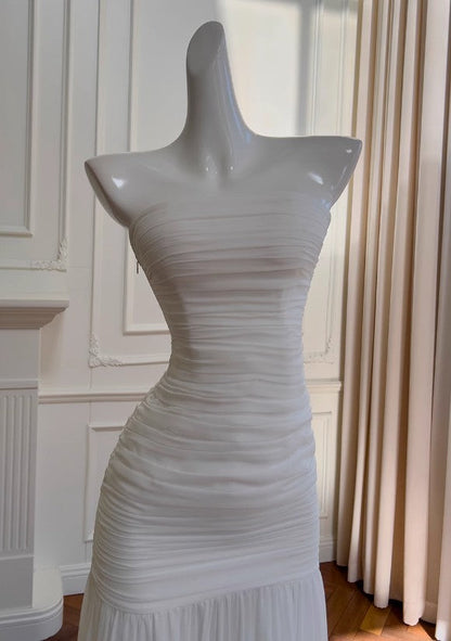 White Bodycon Dress Strapless Chiffon Long Prom Dress Simple Evening Dress ED01714