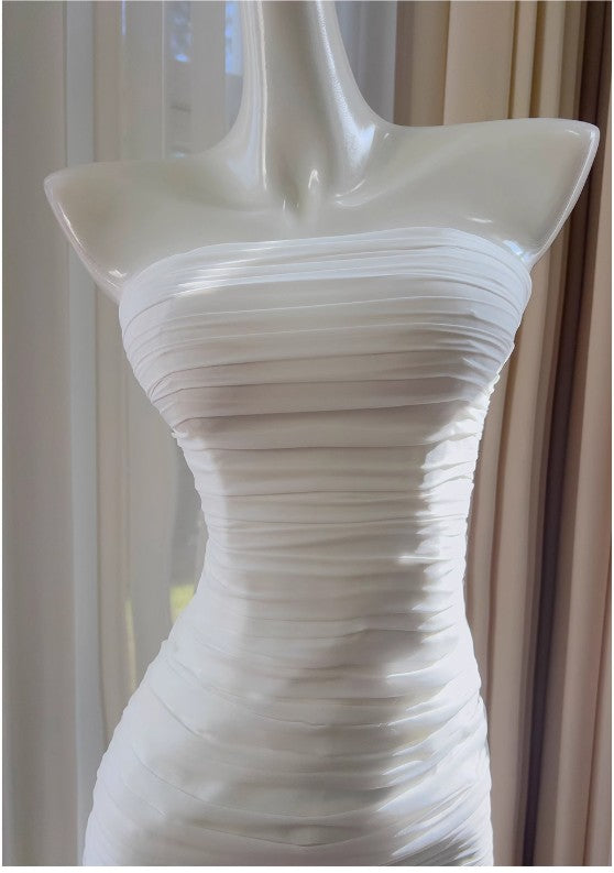 White Bodycon Dress Strapless Chiffon Long Prom Dress Simple Evening Dress ED01714